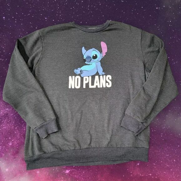 Disney Stitch No Plans Crew Neck Sweater 2XL Womens XXL Grey Lilo Pullover‎ - Picture 1 of 4